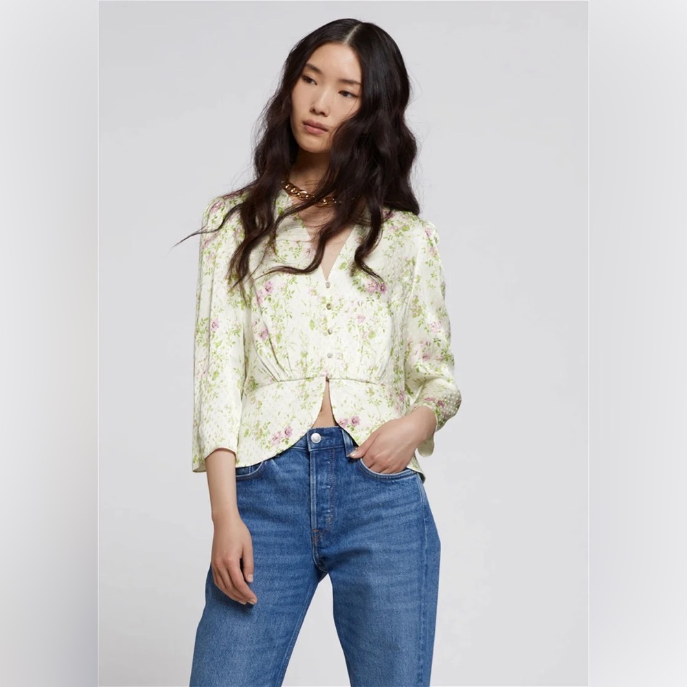 & Other Stories V-Neck Buttoned Peplum Blouse